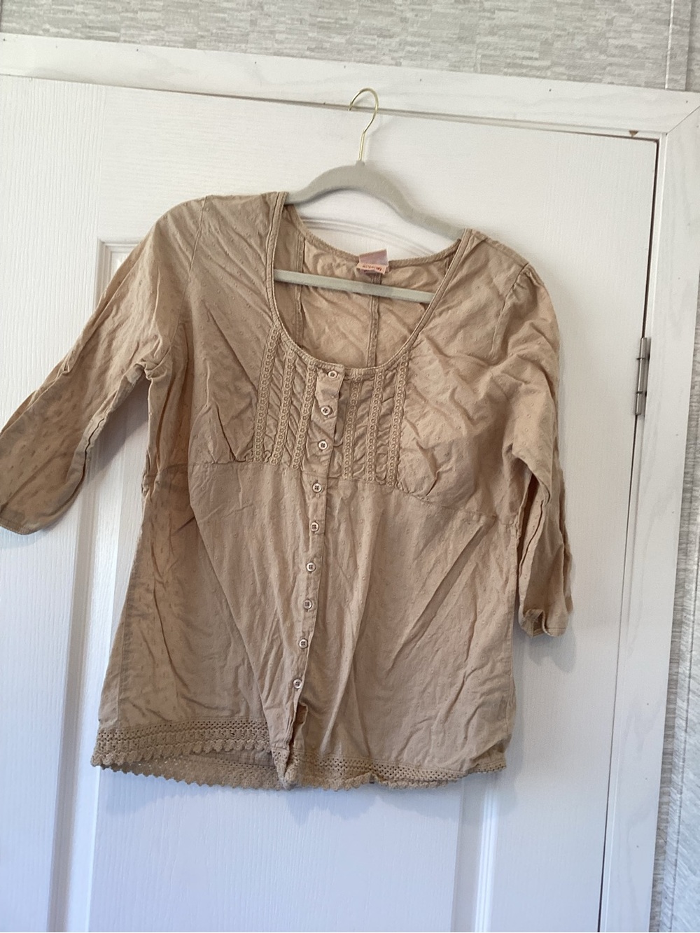 Faded Glory Beige Button-Front Lace Detail Blouse XL EUC